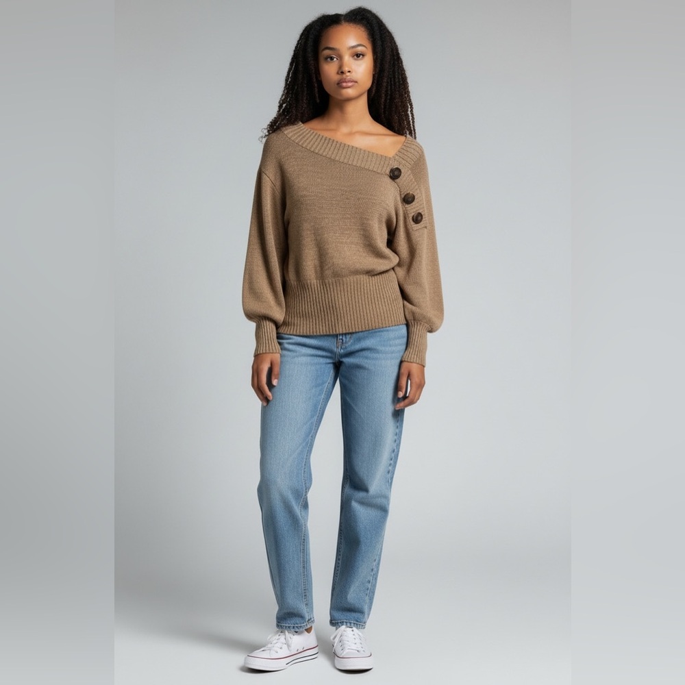 Guess Off-the-Shoulder Brown Sweater